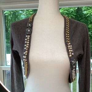 Lola Gold and Gray Bolero Sweater with Pearl and Rhinestone Embellishments